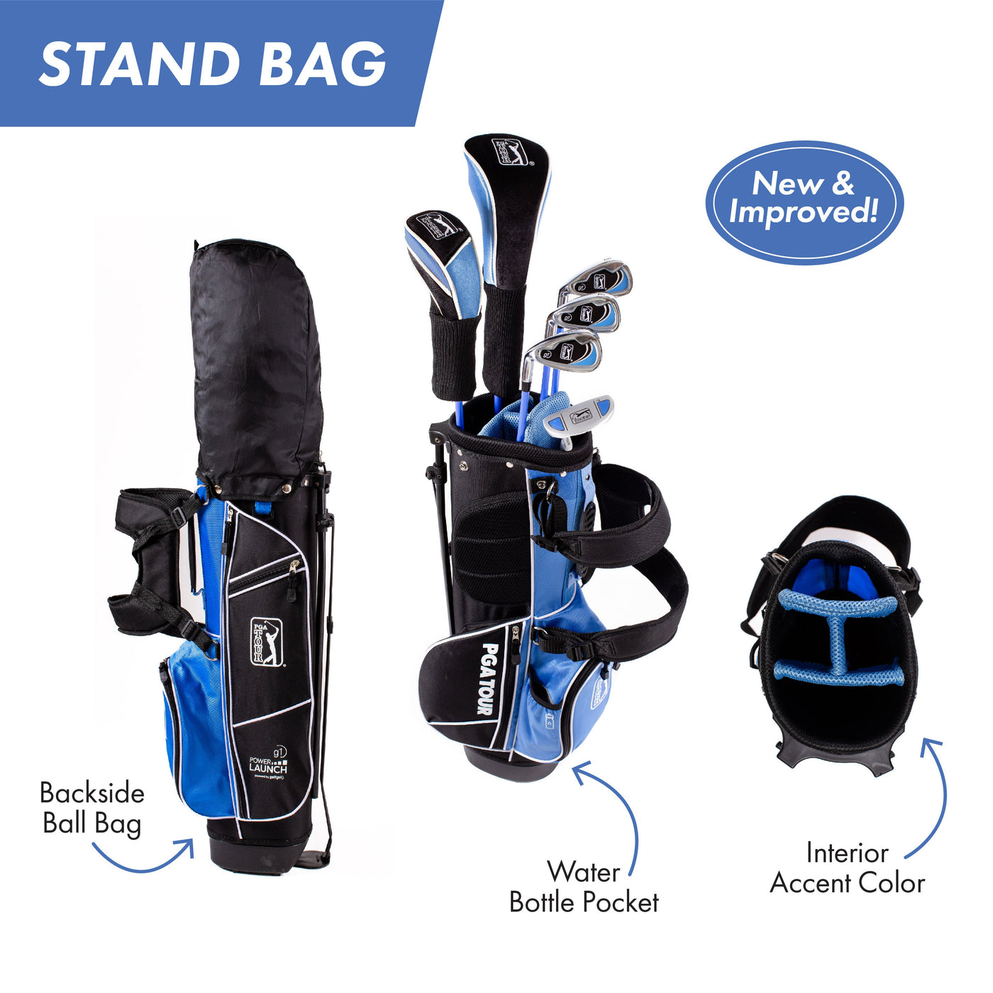 Golfgen™ PGA TOUR Youth Golf Club Set – 10-Piece Right-Handed Kids Golf Set for Ages 8-12 (4’8”-5’2”) – Beginner Junior Golf Clubs with Lightweight Stand Bag, Mallet Putter, Hybrid, Driver & More