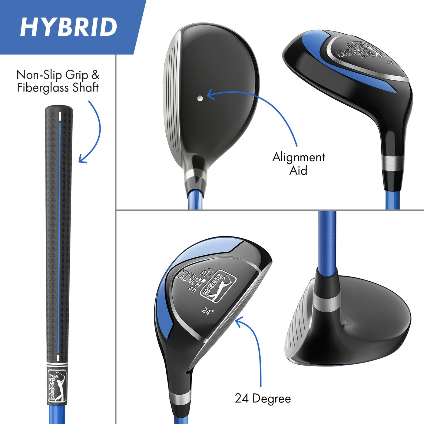 Golfgen™ PGA TOUR Youth Golf Club Set – 10-Piece Right-Handed Kids Golf Set for Ages 8-12 (4’8”-5’2”) – Beginner Junior Golf Clubs with Lightweight Stand Bag, Mallet Putter, Hybrid, Driver & More