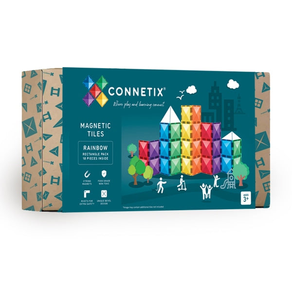 Connetix Tiles 18 Piece Rainbow Rectangle Pack