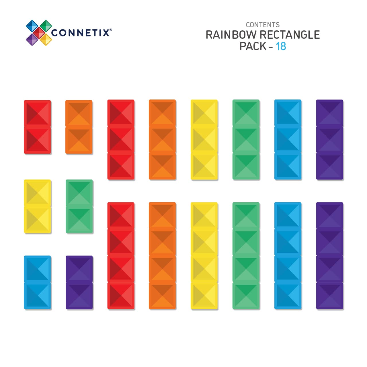 Connetix Tiles 18 Piece Rainbow Rectangle Pack