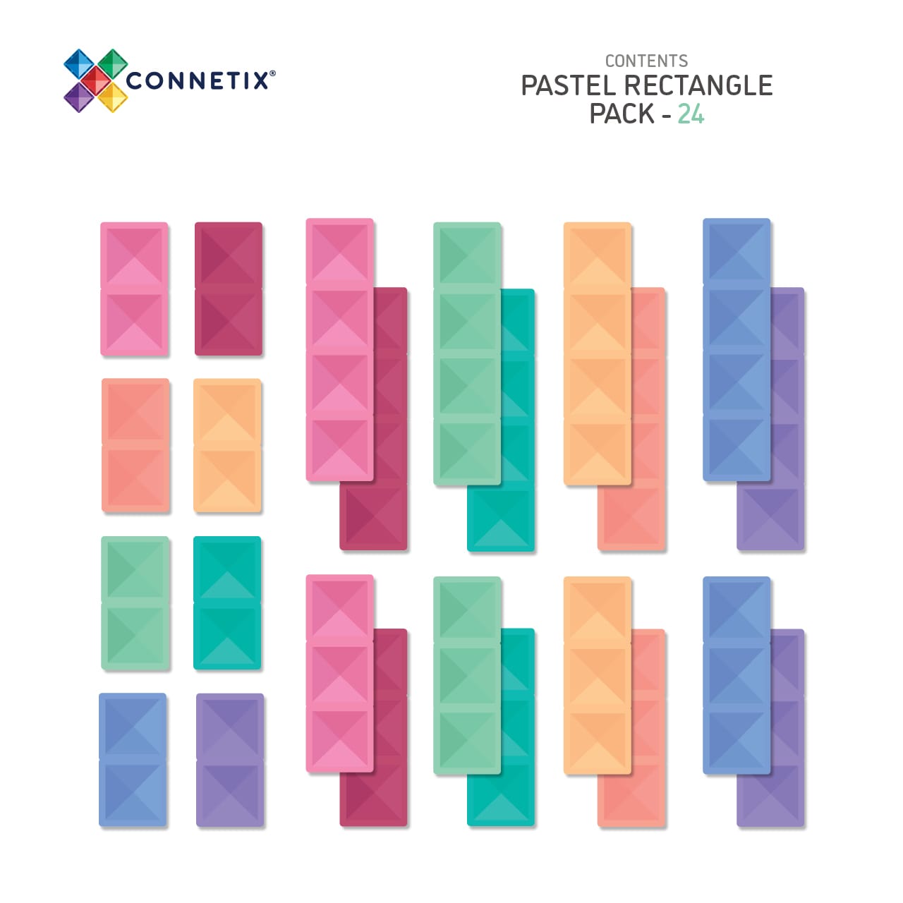 Connetix Tiles 24 Piece Pastel Rectangle Pack