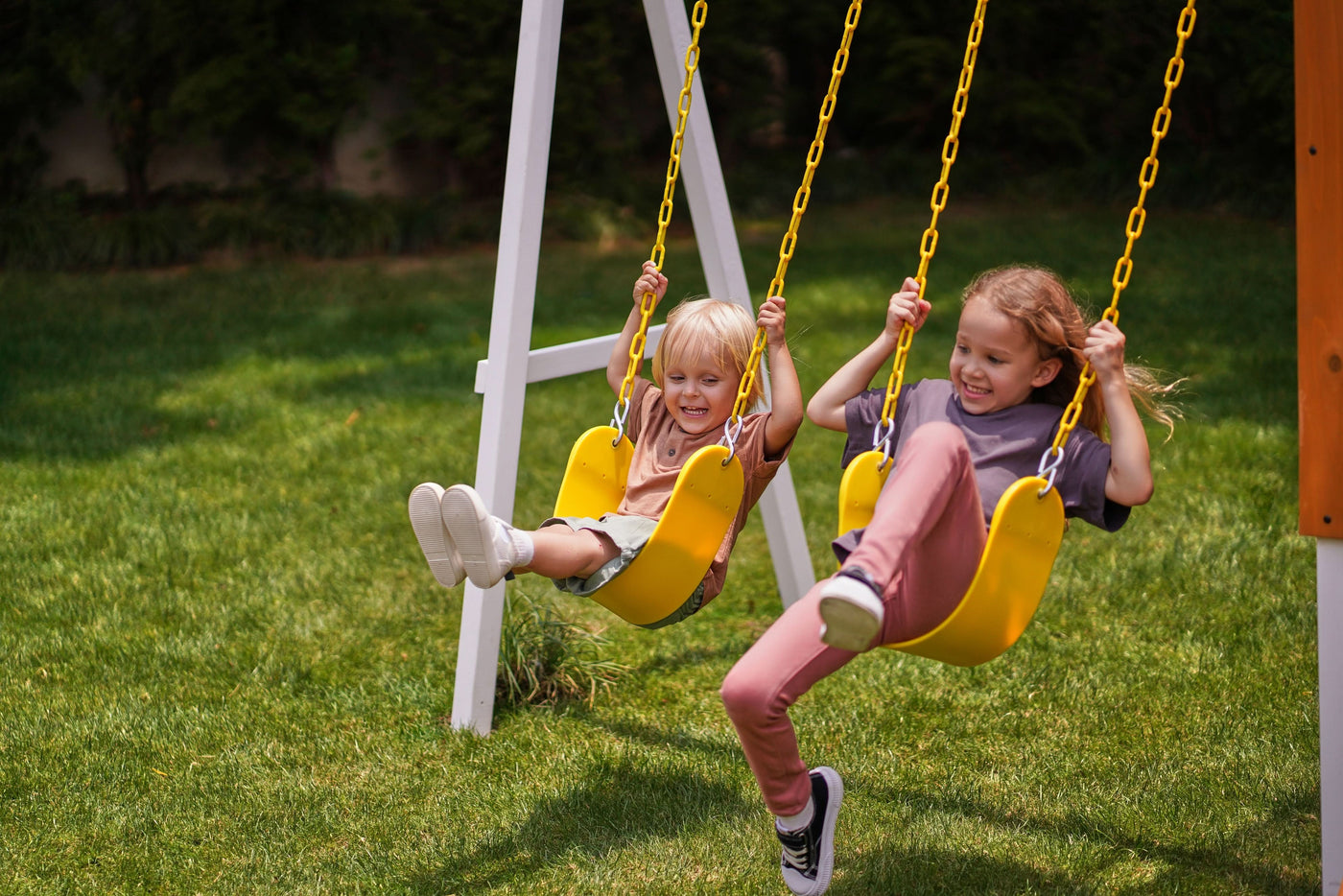 Forest Small Outdoor Toddler Swing Set | Compact Wooden Swing Frame for Babies & Kids