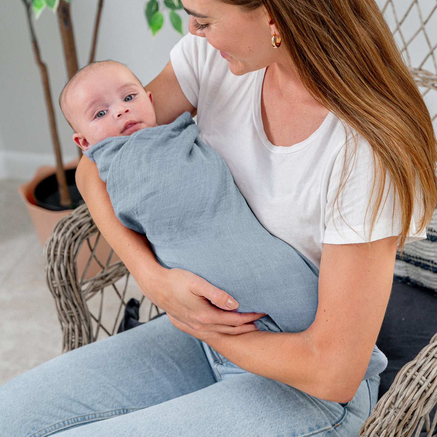 Muslin Swaddle Blanket, 1 Pack by Comfy Cubs in Pacific Blue with Custom Options