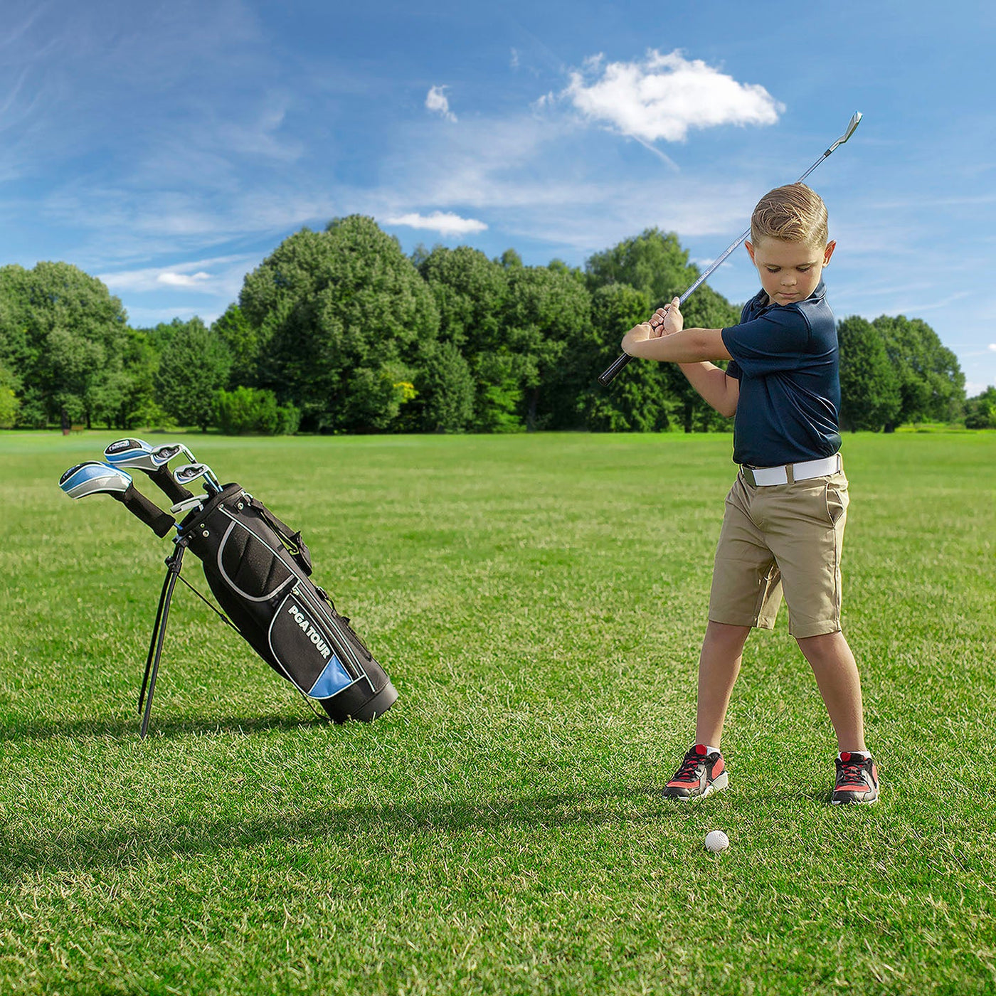 Golfgen™ PGA TOUR Youth Golf Club Set – 10-Piece Right-Handed Kids Golf Set for Ages 8-12 (4’8”-5’2”) – Beginner Junior Golf Clubs with Lightweight Stand Bag, Mallet Putter, Hybrid, Driver & More